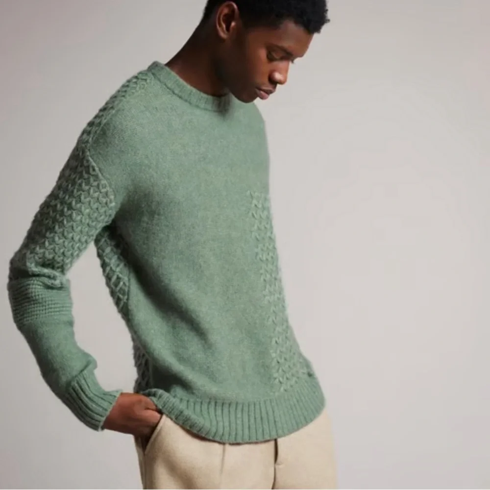 Ted Baker Brokhol Long Sleeve Mixed Stitched‎ Knit Crew Neck Pullover, Sz
